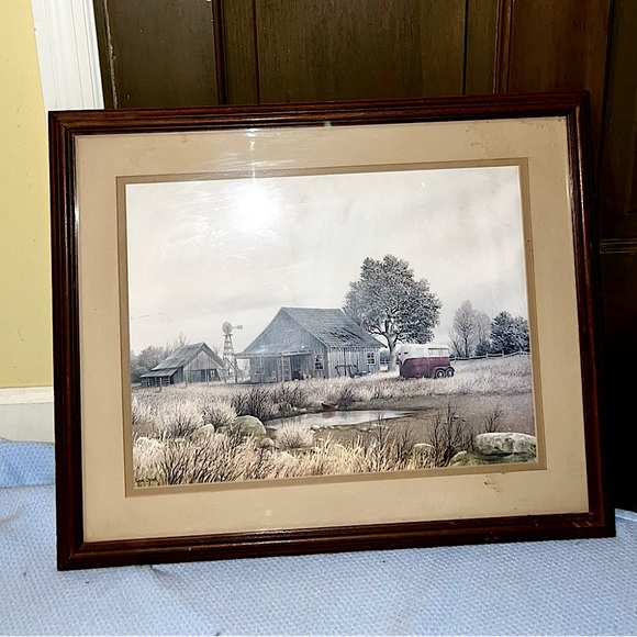 Gene Speck Other - Vintage Gene Speck Art Wood Framed Print Country Landscape Wagon Barn